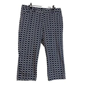 Zac & Rachel Geometric Pencil Pants‎ 10 Navy Blue Stretch Casual Crop 60s Mod